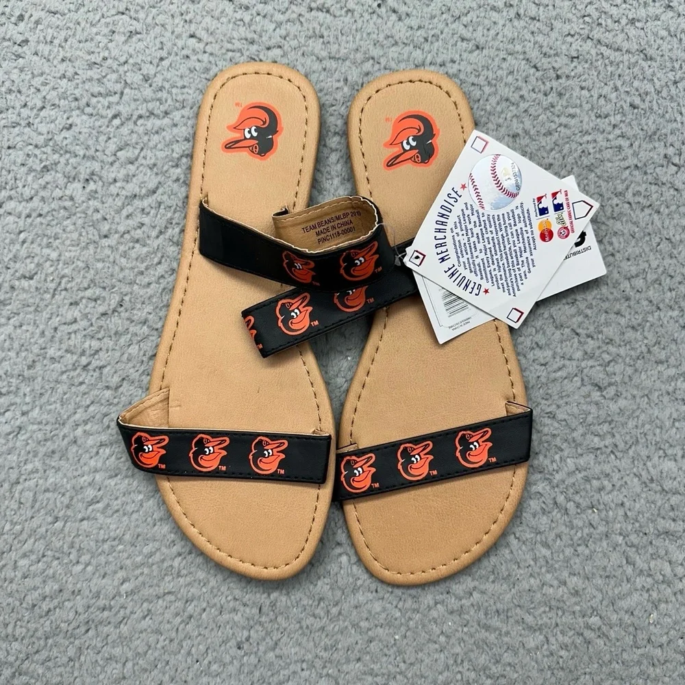 NWT FOCO PINC1118-00001 MLB Baltimore Orioles Womens Medium Sz 7-8 Black Sandals